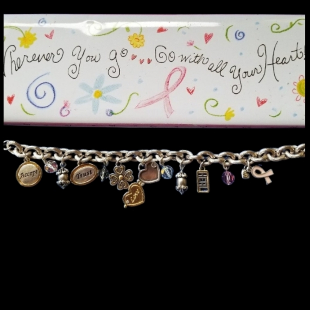 🩷BOGO* Brighton Y2K Vintage Breast Cancer Encouragement Charm Bracelet - GPC🩷 - Picture 2 of 16